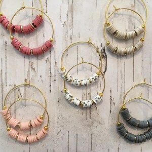 Heishi pearl hoop earrings - powder colors