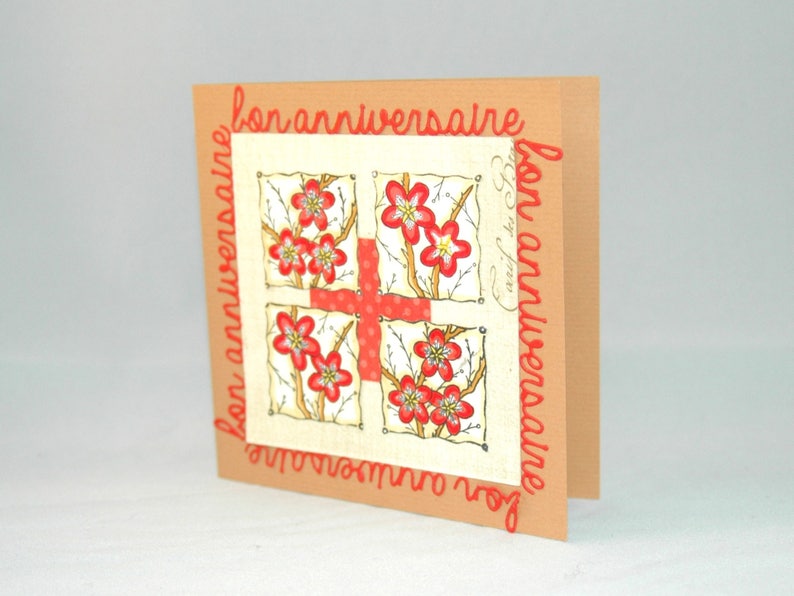 red and off-white flowers Happy birthday birthday card for woman
