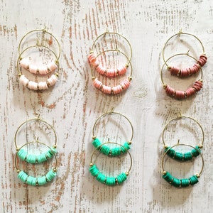 Heishi pearl hoop earrings - pastel colors