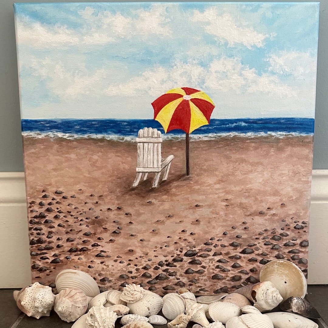 Original Acrylic Beach Umbrella Painting Acrylic on Canvas 12 X 12 Etsy