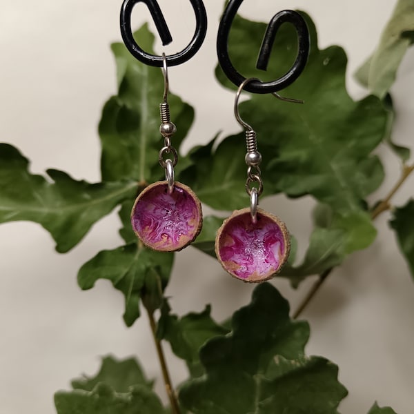 Boucles d'oreilles nature rose nacré et fushia