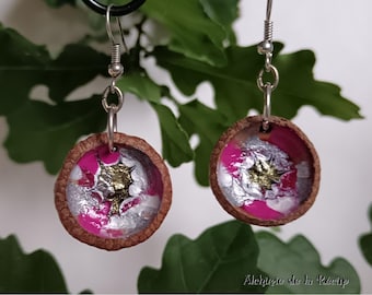 Boucles d'oreilles nature roses, or et argent