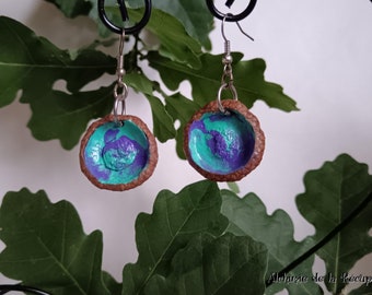 Boucles d'oreilles nature vertes et violettes