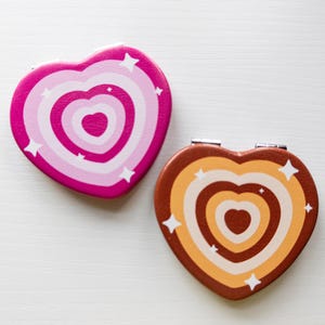 Cute Retro Heart Compact Heart Mirror | Aesthetics Makeup, Pocket, Purse Travel Accessories