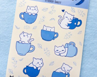 Theekopje katten vinyl sticker vel