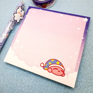 Dream Sleepy Kirby Notepads | Cute Memo Office Notes Stationary Clouds Aesthetic
