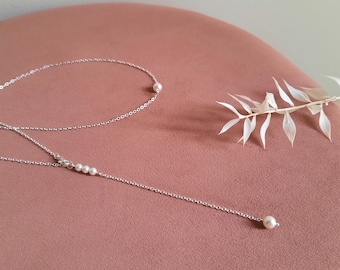 Edith2 - Collier de dos mariage minimaliste,Bijou de dos mariée moderne,Bijoux mariage perle simple chic,Bijou mariée,Bijou pour robe dos nu