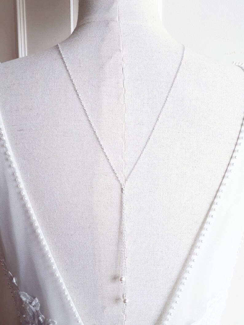 Mia-Collier de dos mariage minimaliste,Bijou de dos mariée,Sautoir de dos perle,Bijoux mariage moderne,Champêtre,Boho,Moderne,Robe dos nu image 3