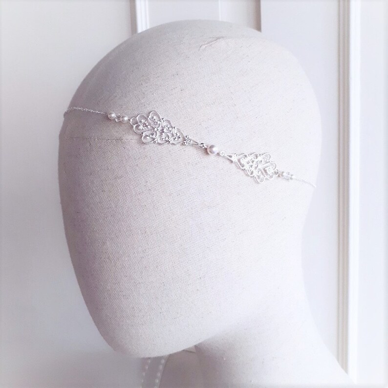 Céline Fine and light retro chic wedding headband, Elegant bridal head jewel, Art deco wedding hair jewel, Gatsby party, Roaring Twenties image 2