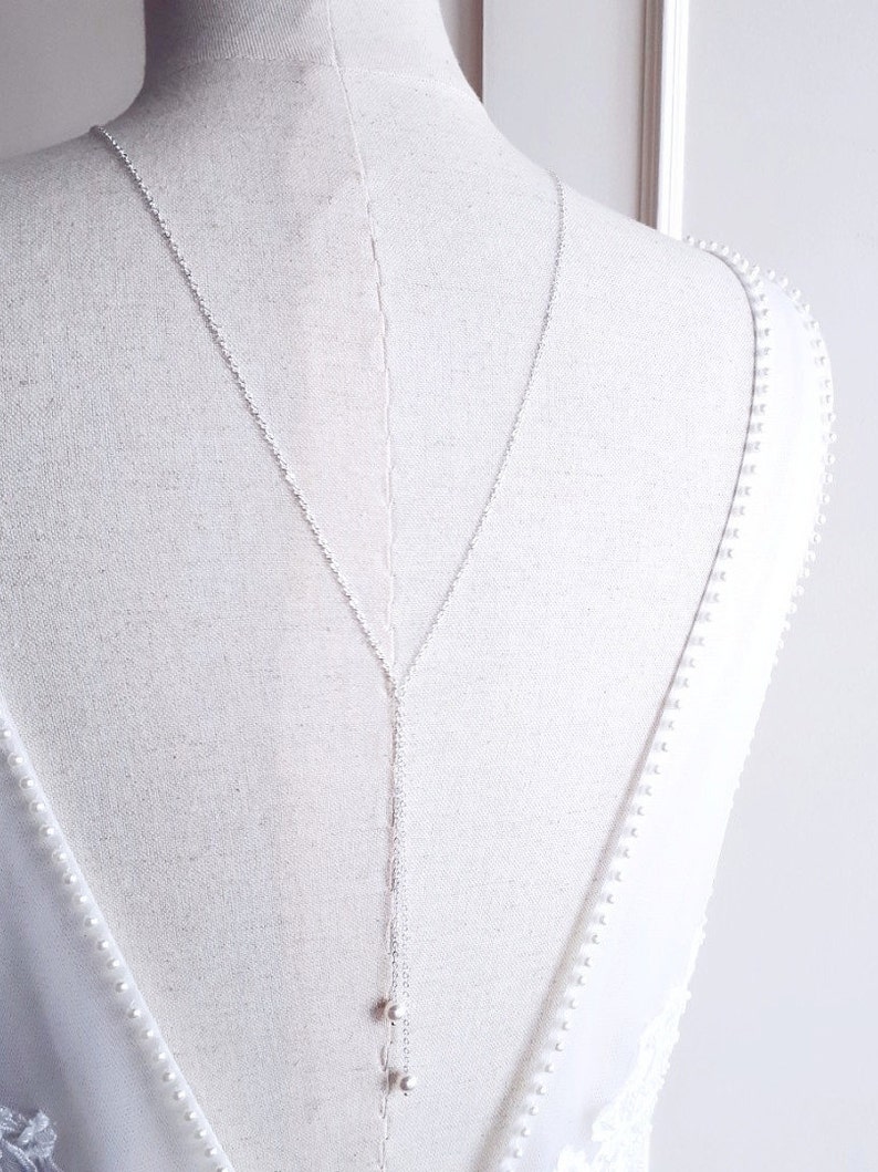 Mia-Collier de dos mariage minimaliste,Bijou de dos mariée,Sautoir de dos perle,Bijoux mariage moderne,Champêtre,Boho,Moderne,Robe dos nu image 5