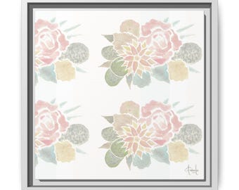 Cactus Flower Bouquet Watercolor Matte Canvas, Framed Wall Art, White or Black Frame 12x12