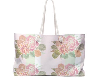 Cactus Floral Weekender Bag, Travel Tote, Overnight Duffel, Gym Bag, Desert Plant Carry On, Succulent Luggage