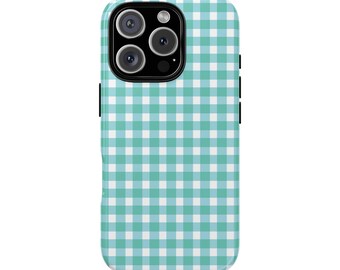Teal Gingham, Phone Covers, Protective Shell, Trendy Checkered Design, Hard Shell Accessories, Fashionable, Stylish Phone Case