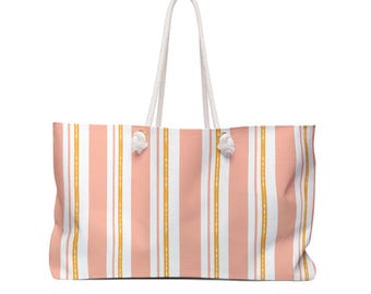 Peachy Striped, Beach Tote Bag, Large Travel, Boho Summer Vacation Creamsicle Tote, Aesthetic Gift for Her