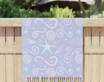Dreamy Starfish and Seashells Bohemian Beach Cloth, Perfect for Summer Vacations, Beach Days, Nautical Gifts