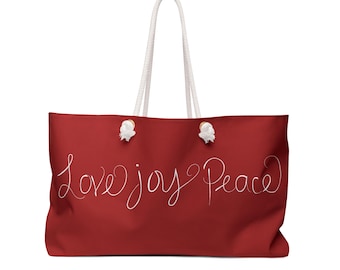 Love, Joy, Peace Weekender Bag | Travel Tote, Beach Bag, Weekend Getaway, Stylish Handbag, Eco-Friendly Carryall