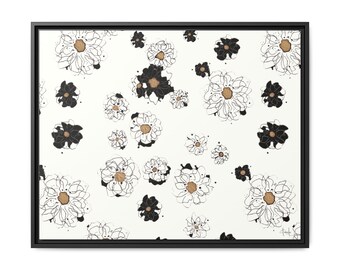 Canvas Wall Art, Big Tangled distressed Flowers 30x24 Pen and Ink by Andrea Lee Designs, Framed Home Decor, Floral Artwork, Unique Large Art