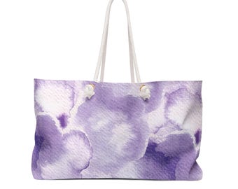 Purple Cotton Candy Watercolor Clouds Weekender Bag, Stylish Travel Shoulder Tote, Oversized On the Go Mom Bag, Big Purple Weekender Bag,