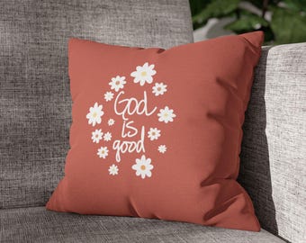 Christian Home Decor Pillowcase, God is Good, Red Orange Daisies, Fall Accent Cushion, Harvest Autumn Throw Pillow, Faith Home Accent,