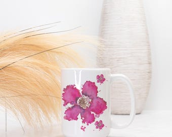 Pink Boho Watercolor Flower Mug 15oz