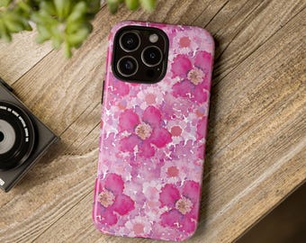 Radiant Pink floral, Tough Phone Case for iPhone, Samsung, Protective Cover, Unique Design, Gift for Her, Trendy floral, watercolor painted
