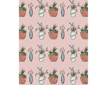Botanical Matte Vertical Poster, Succulent and Flower Pot Wall Art, Garden Plant Print