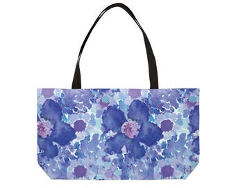 Blue floral watercolor Weekender Tote Bag