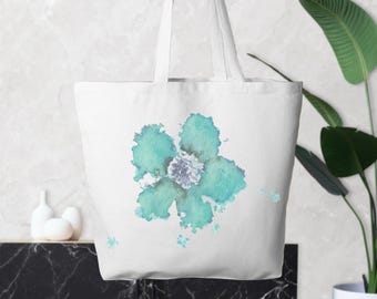 Ocean Watercolor flower Oversized Tote