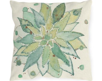 Succulent Watercolor Outdoor Pillows - Greenery Garden Party Home Decor, Patio Cushions, Boho Chic Accent Cushion, Botanical Floral Throw