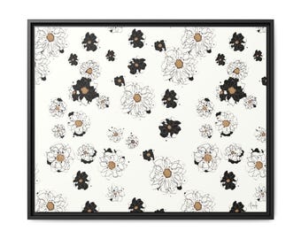 Canvas Wall Art, Big Tangled Flowers 30x24 Pen and Ink by Andrea Lee Designs, Framed Home Decor, Floral Artwork, Unique Large Wall Hanging