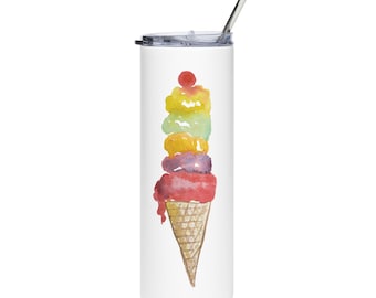 Ice Cream Cone Design Colorful Watercolor-Travel Cup, Cold Drink Holder,Tumbler, Summer Gift