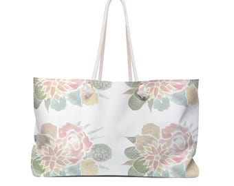 Boho Cactus Floral Weekender Bag - Stylish Travel Tote, Overnight Duffle, Weekend Getaway Carry-On, Fashionable Luggage, Bohemian Shoulder