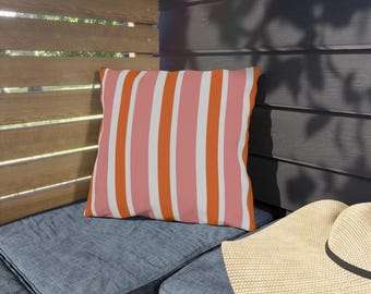 Beachy Pillows, Patio Decor, Coastal Pillows, Striped Orange Pillows, Orange and Pink, Patio Flair, Deck Pillows
