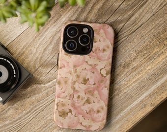 Rose Gold Vintage Floral Tough Cell Phone Case, Brass Gold Pink Phone Cover, Protective Phone Case, Unique Stylish Gift for Her
