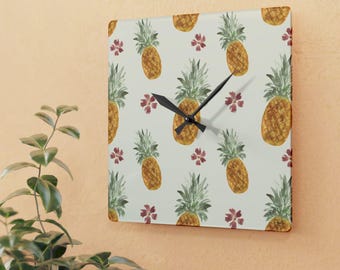 Vintage Pineapple Acrylic Wall Clock, Tropical Fruit Home Decor, Colorful Kitchen Wall Art, Unique Gift for Gardeners, Hand painted Clock,