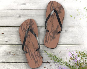 Flip Flops, Mocha rugged animal like design, Beach shoes, Summer footwear, Outdoor sandals, Vacation accessories, Animal print flip-flops