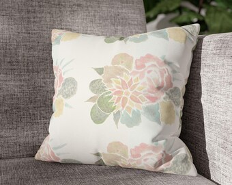 Single Square Pillowcase, Cactus Flower Watercolor Design, Home Decor, Throw Cushion Cover, Botanical Decorative