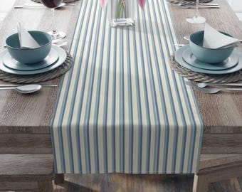 Table Runner, Beach Stripes Coastal Dining Decor, Seaside Kitchen Linen, Nautical Table Decor, Summer Maritime Home, Ocean Theme Dinner