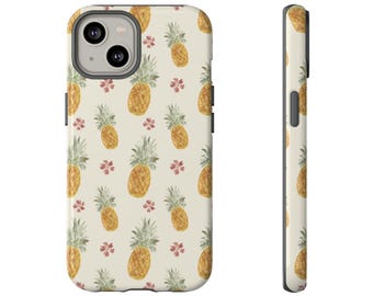 Phone Case, Vintage Tropical Pineapple Design, Retro Hard Cover for iPhone and Samsung, Protective Shell, Accessory Gift for Her, Trendy