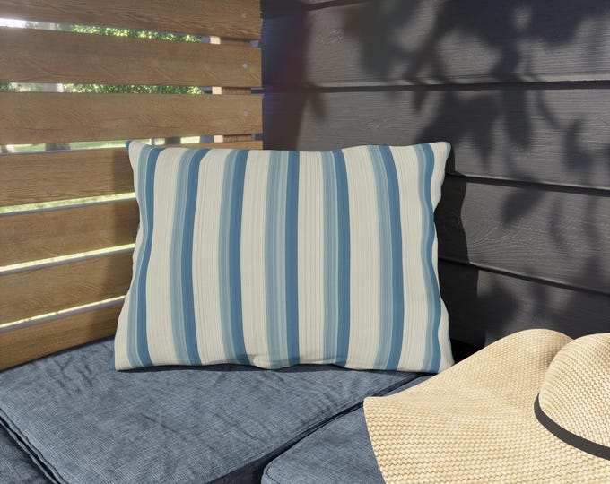 Featured listing image: Coastal Outdoor Pillows, Beach Stripes Decor, Nautical Throw Pillow, Patio Cushions, Coastal Home Decor, Beach House Accessories