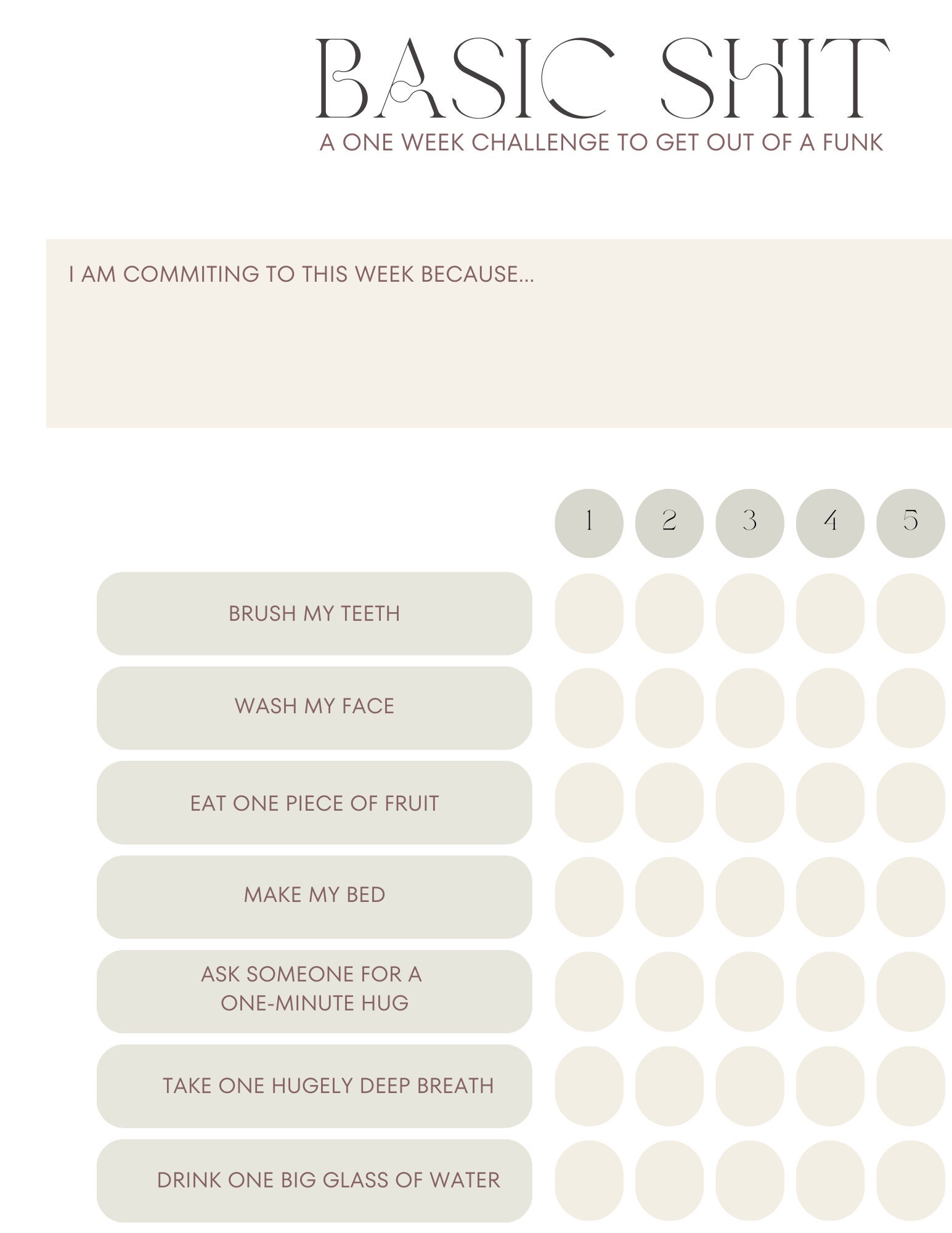 One-week Basic Needs Tracker - Get Out of a Funk! - Etsy