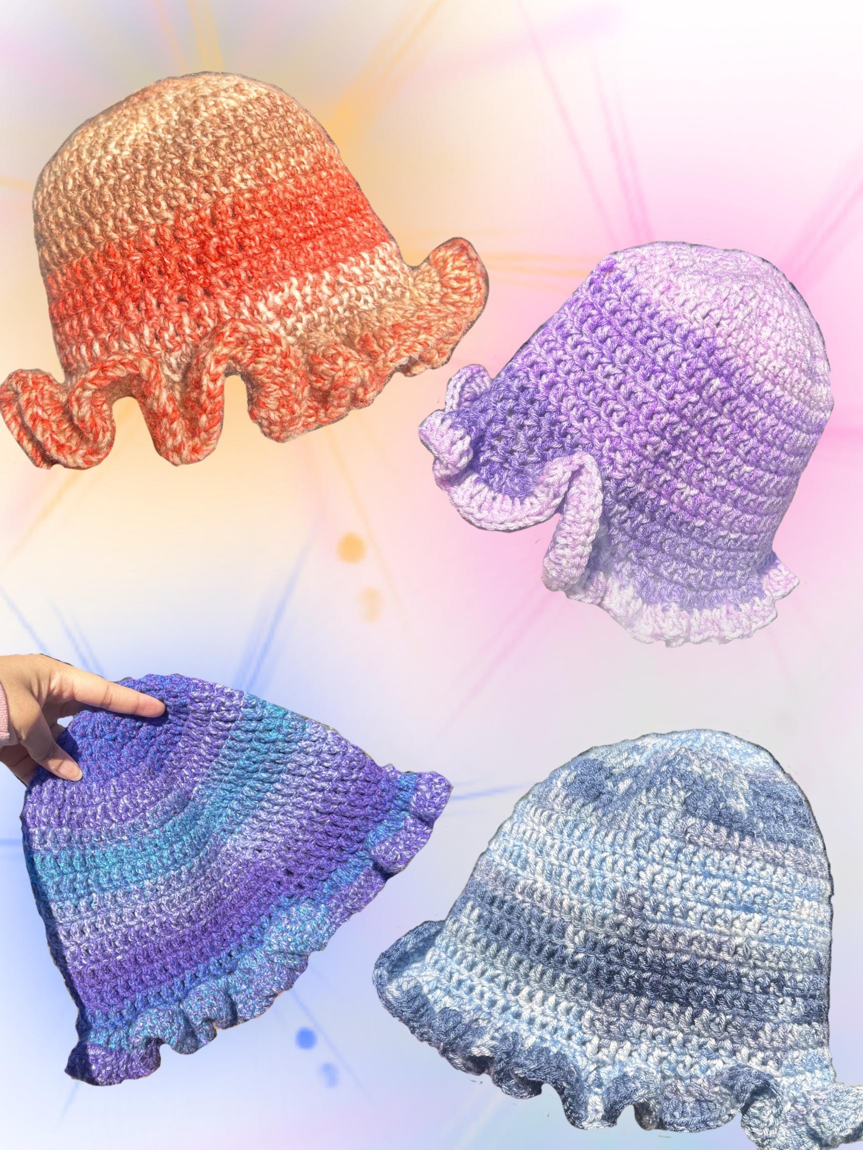 Unique elegant one of a kind crochet hat o/s multicolor extra large ruffles soft Large Crochet Ruffle Hat - Etsy main image 3