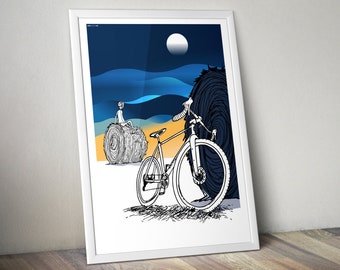 Gravel Bike Haystacks Cycling Art Poster