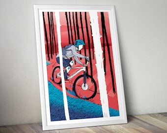 The Descent Mountain Bike Cycling Art Poster