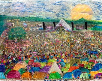 glasto in the rain  a3 print