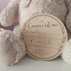 Carte naissance bébé bois personnalisé
