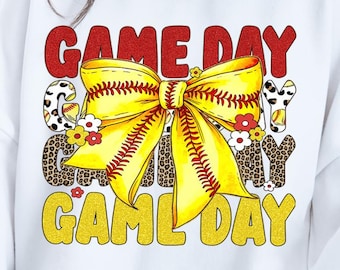 Coquette Softball Game Day PNG: Leopard Floral Bow (Digital Download)