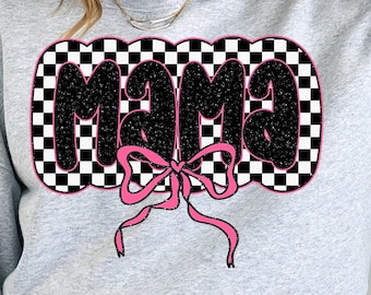Retro Mama PNG: Checkered Coquette Design (Digital Download)