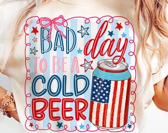 Funny 4th of July Beer PNG, American Flag Design (Digital Download)