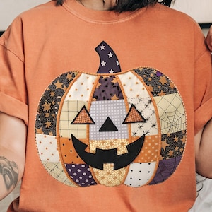 Patchwork Pumpkin PNG: Quilted Halloween Jack O' Lantern (Digital Download)